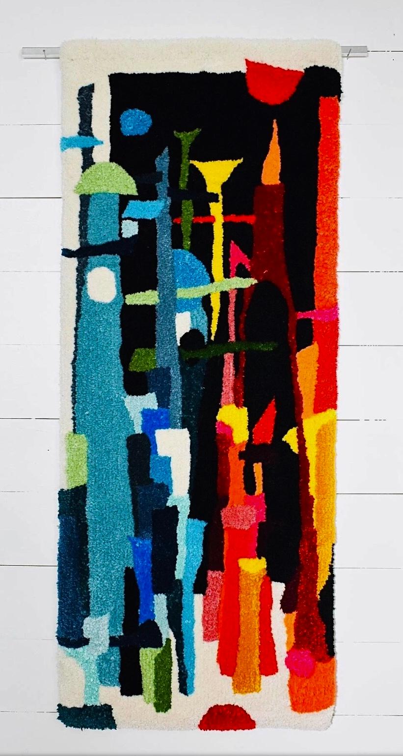 Suspension murale d'art textile de style Evelyn Ackerman, faite à la main, mi-siècle moderne en vente 6