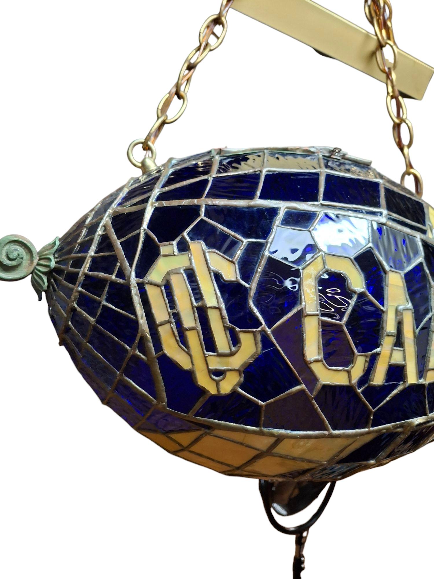 Handcrafted Mid-Century Stained Glass Pendant Light ~ UC California For Sale 5