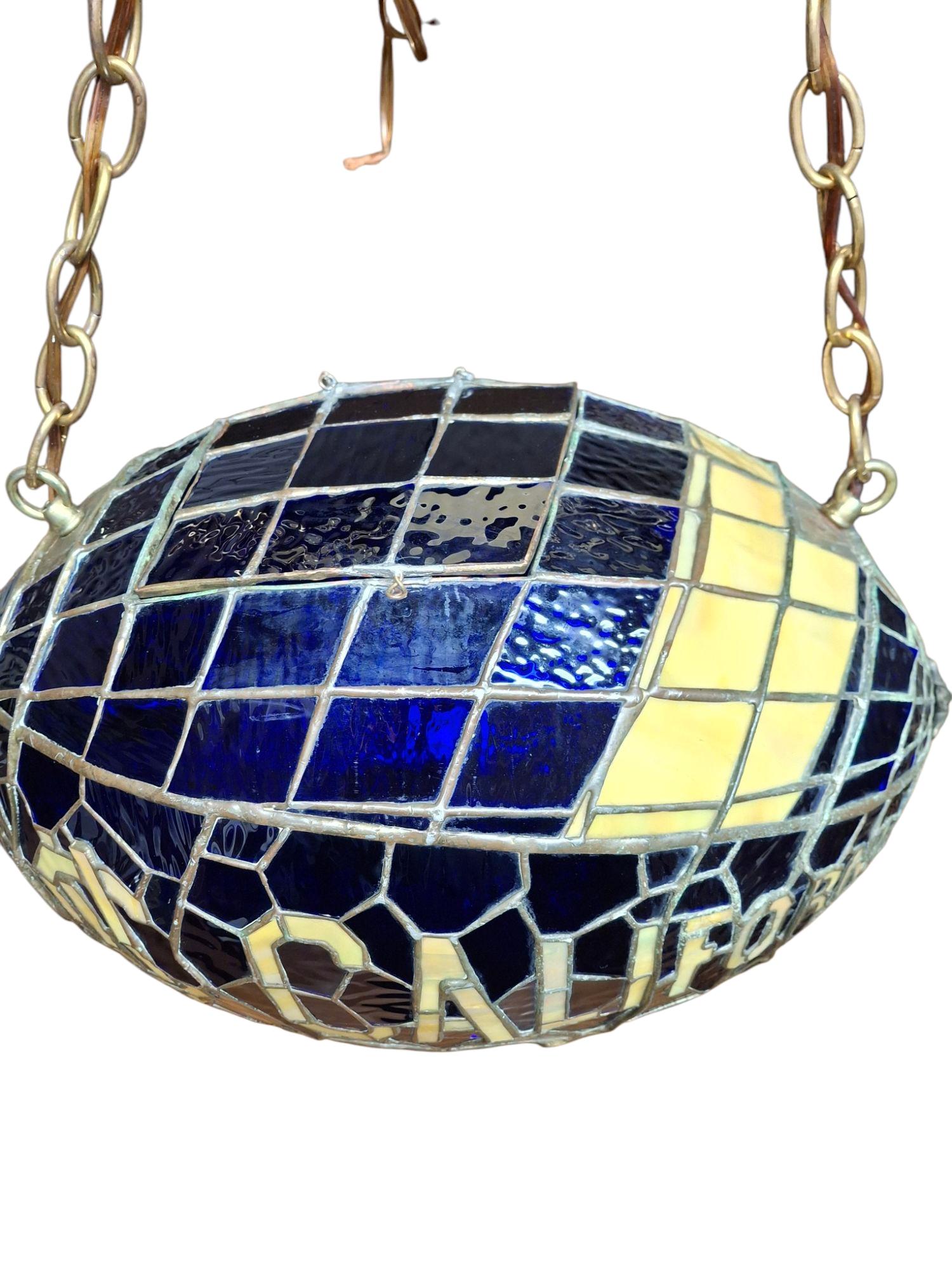 Mid-Century Modern Handcrafted Mid-Century Stained Glass Pendant Light ~ UC California For Sale