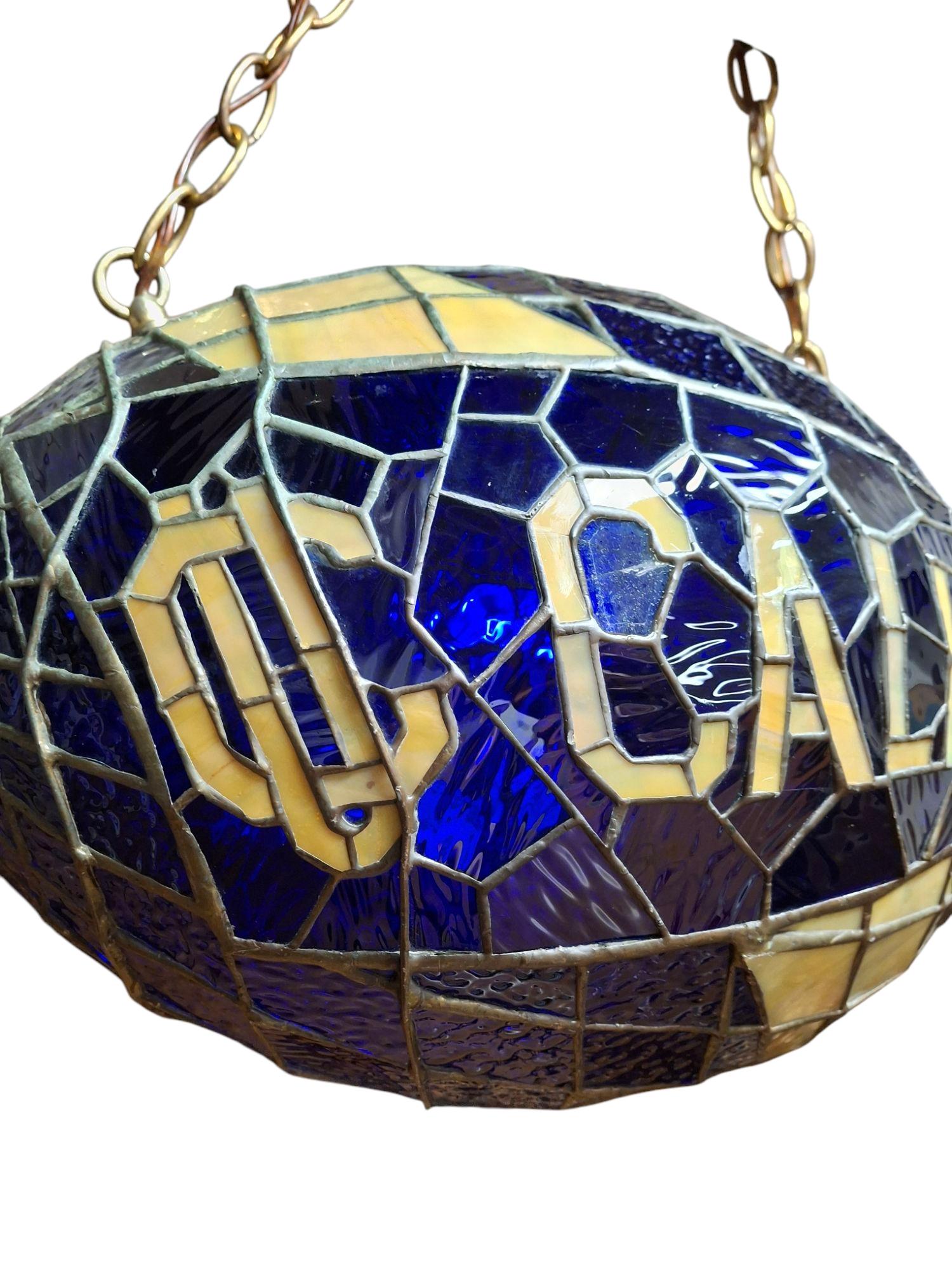 American Handcrafted Mid-Century Stained Glass Pendant Light ~ UC California For Sale
