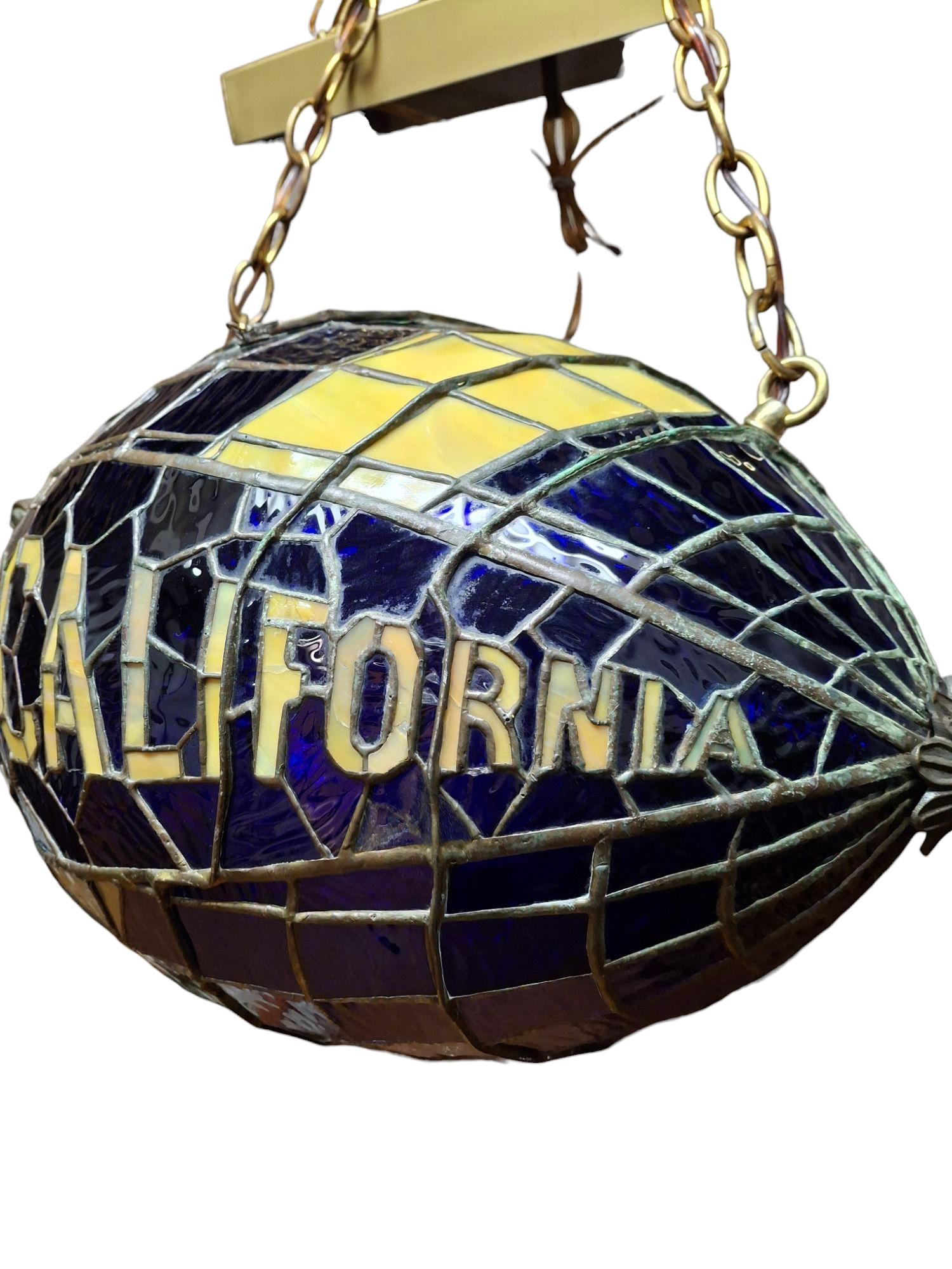 Handcrafted Mid-Century Stained Glass Pendant Light ~ UC California In Good Condition For Sale In San Francisco, CA