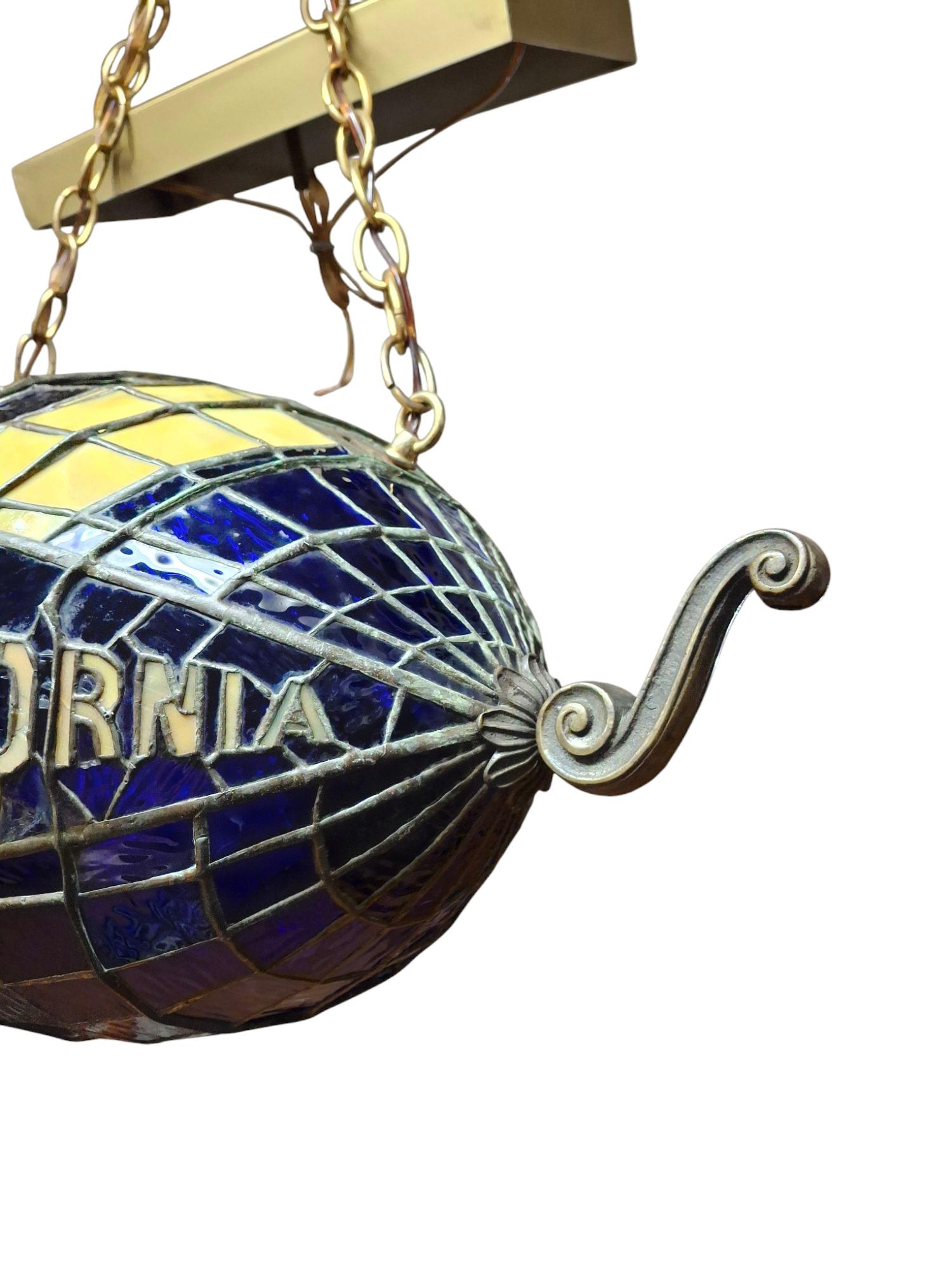 20th Century Handcrafted Mid-Century Stained Glass Pendant Light ~ UC California For Sale