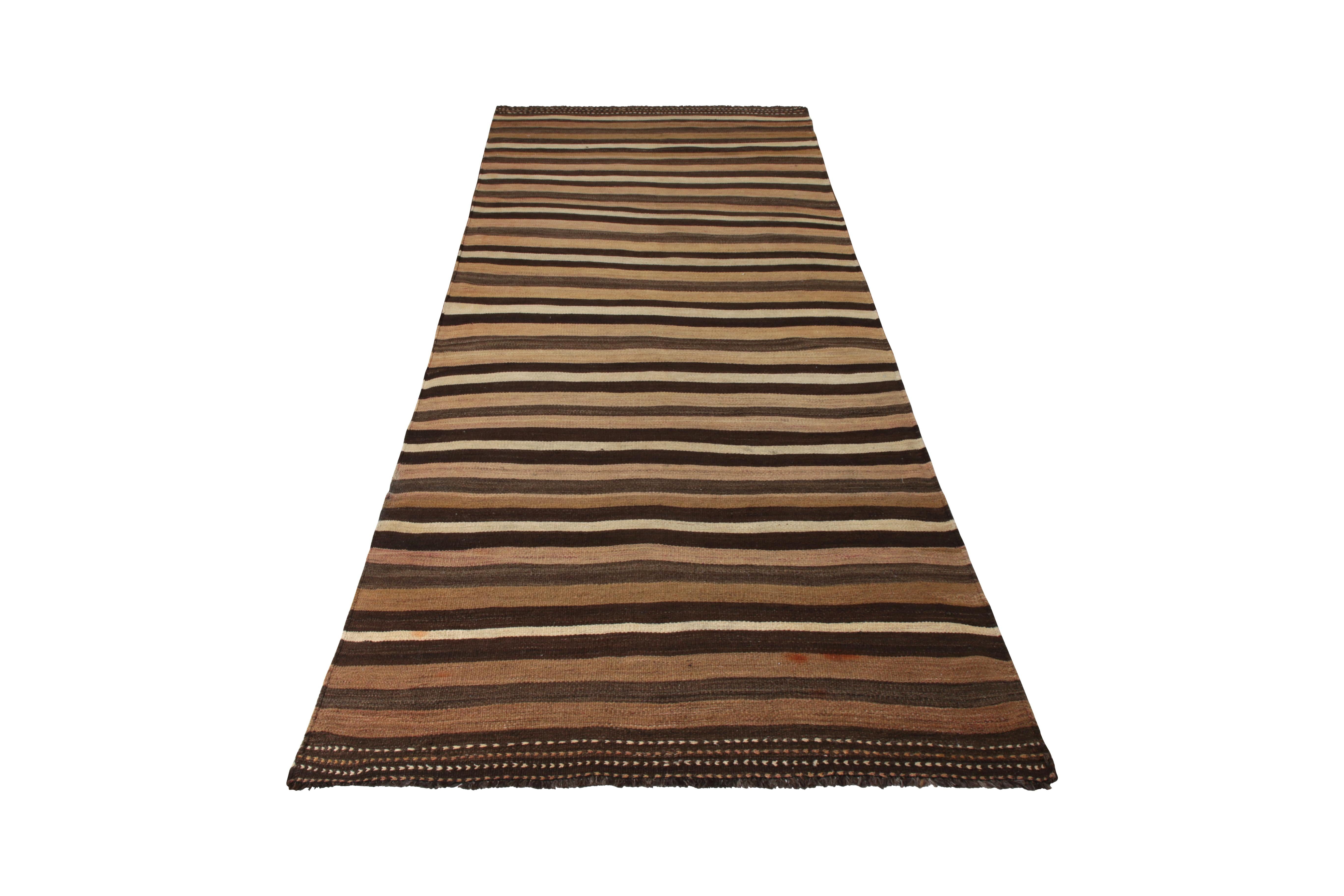 Turkish Handmade Midcentury Vintage Kilim in Beige Brown Striped Pattern by Rug & Kilim