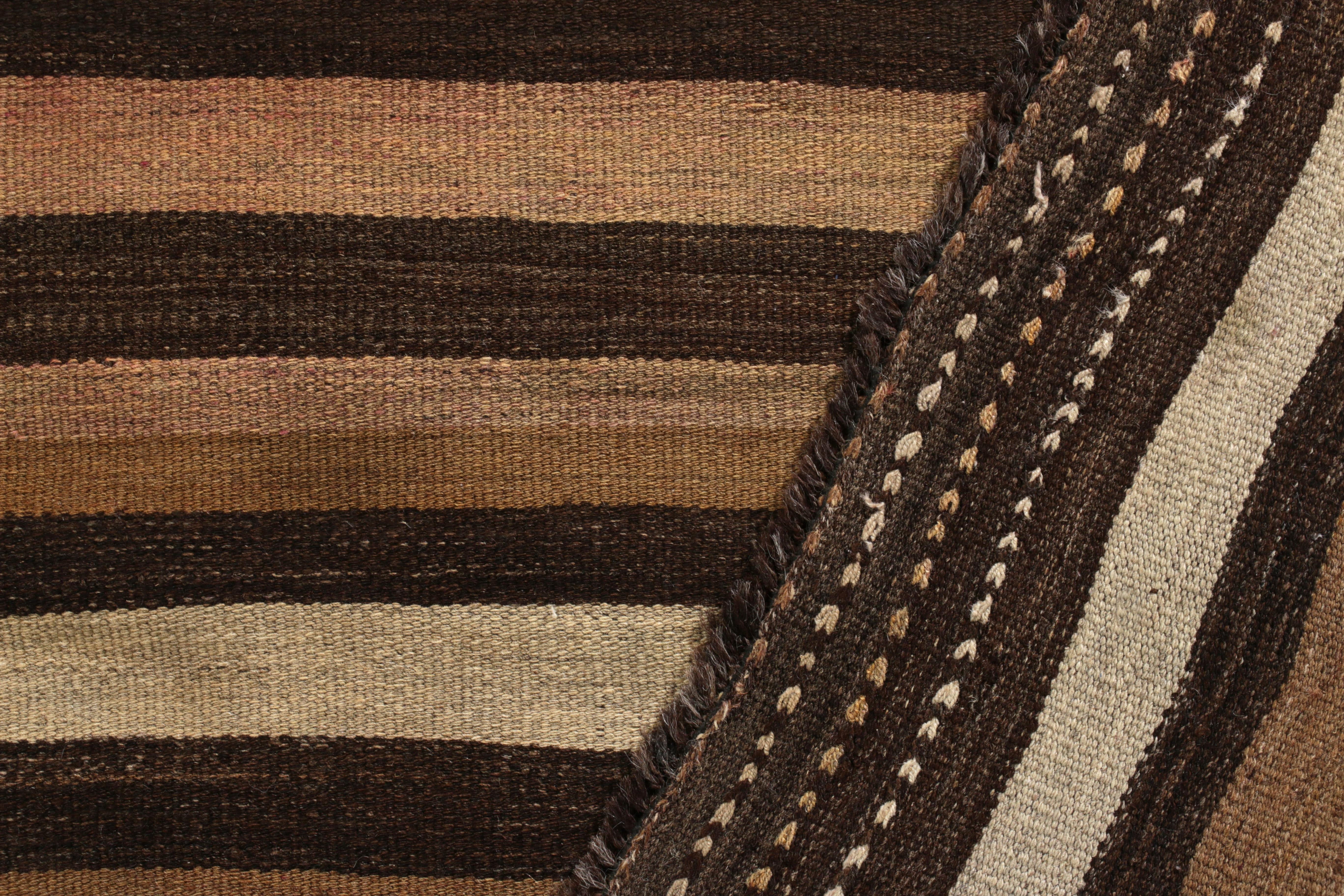 Handmade Midcentury Vintage Kilim in Beige Brown Striped Pattern by Rug & Kilim In Good Condition In Long Island City, NY