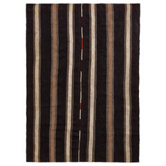 Handmade Mid-Century Vintage Kilim Rug in Brown and Beige Stripe Pattern 