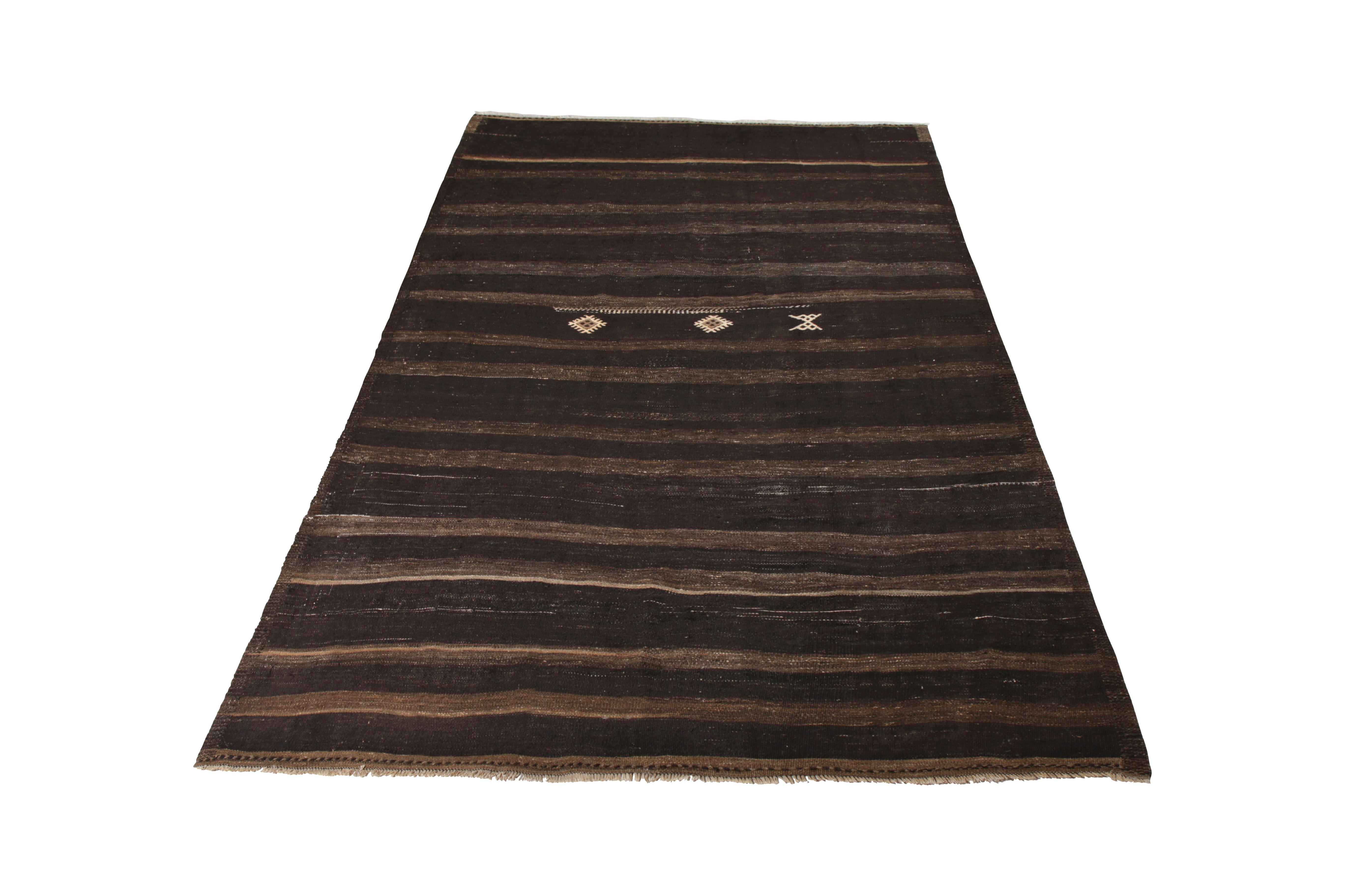 Turkish Handmade Midcentury Vintage Kilim Rug in Brown Striped Pattern by Rug & Kilim