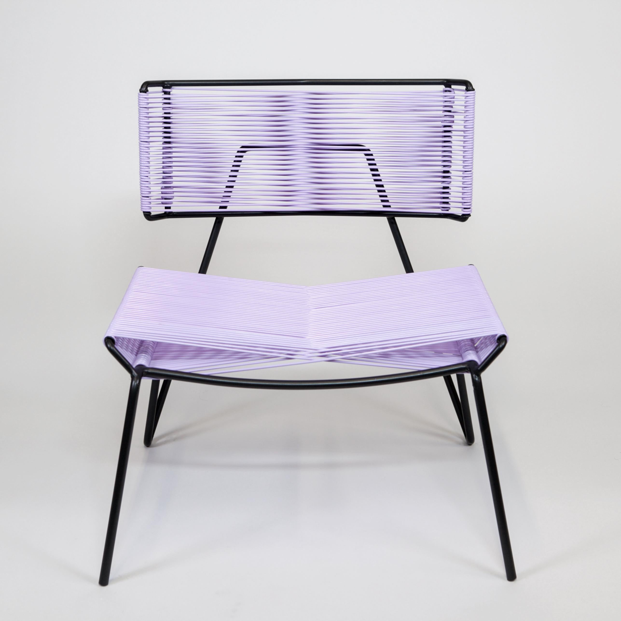 Handmade Midcentury Style Outdoor Chair Charcoal Steel, Lavender, In