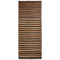 Handmade Midcentury Vintage Kilim in Beige Brown Striped Pattern by Rug & Kilim