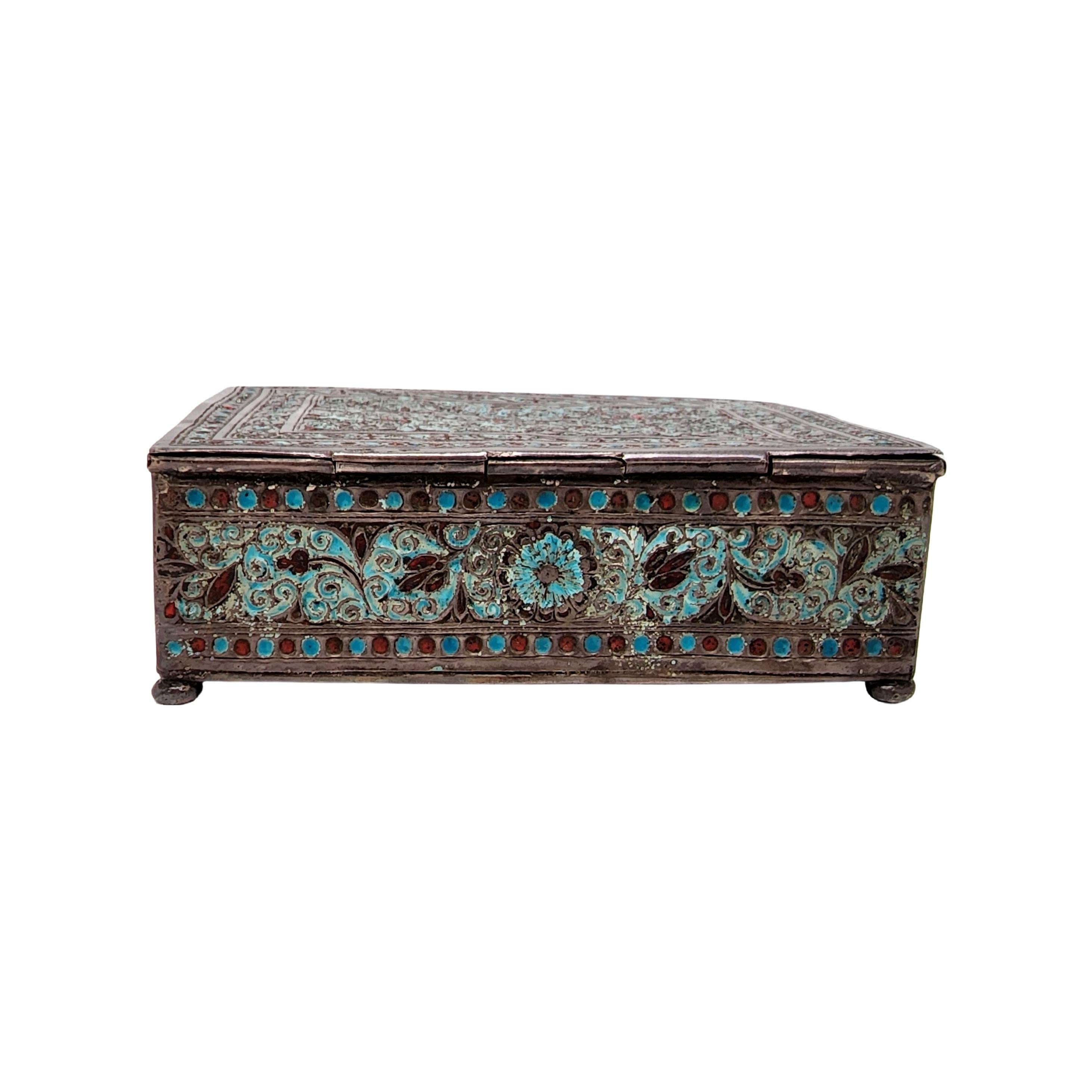 Women's or Men's Handmade Middle Eastern Silver Enamel Box