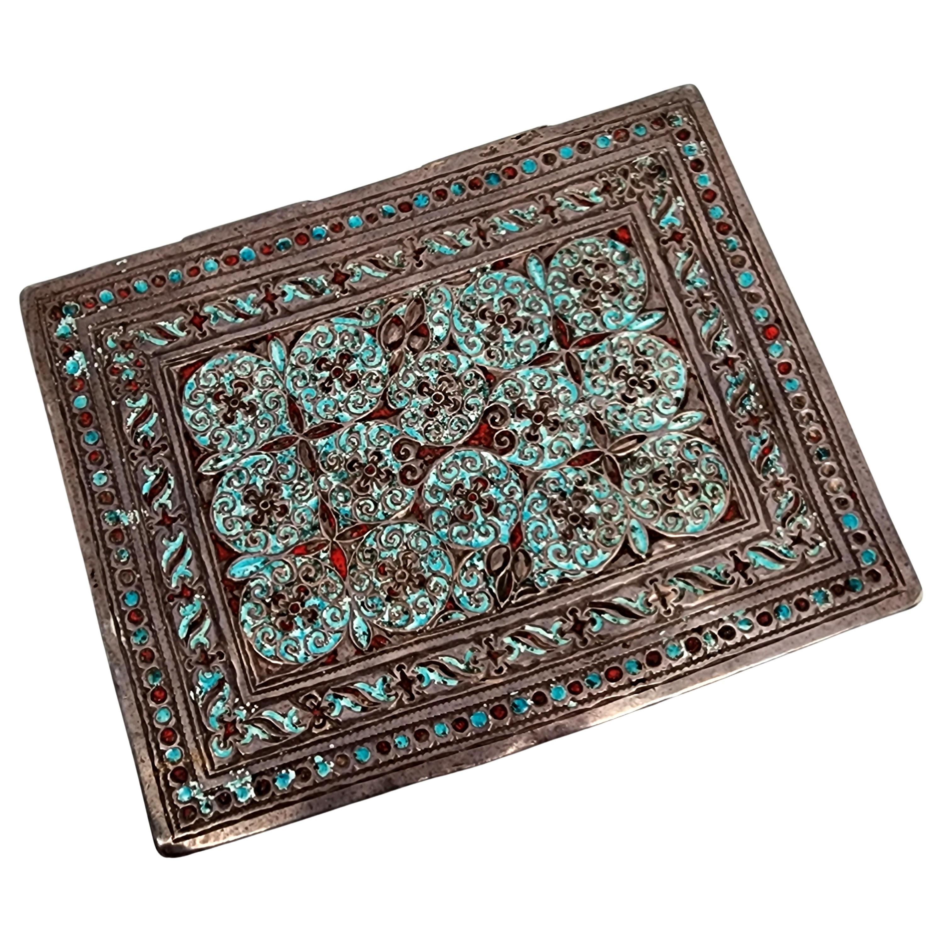 Handmade Middle Eastern Silver Enamel Box 5