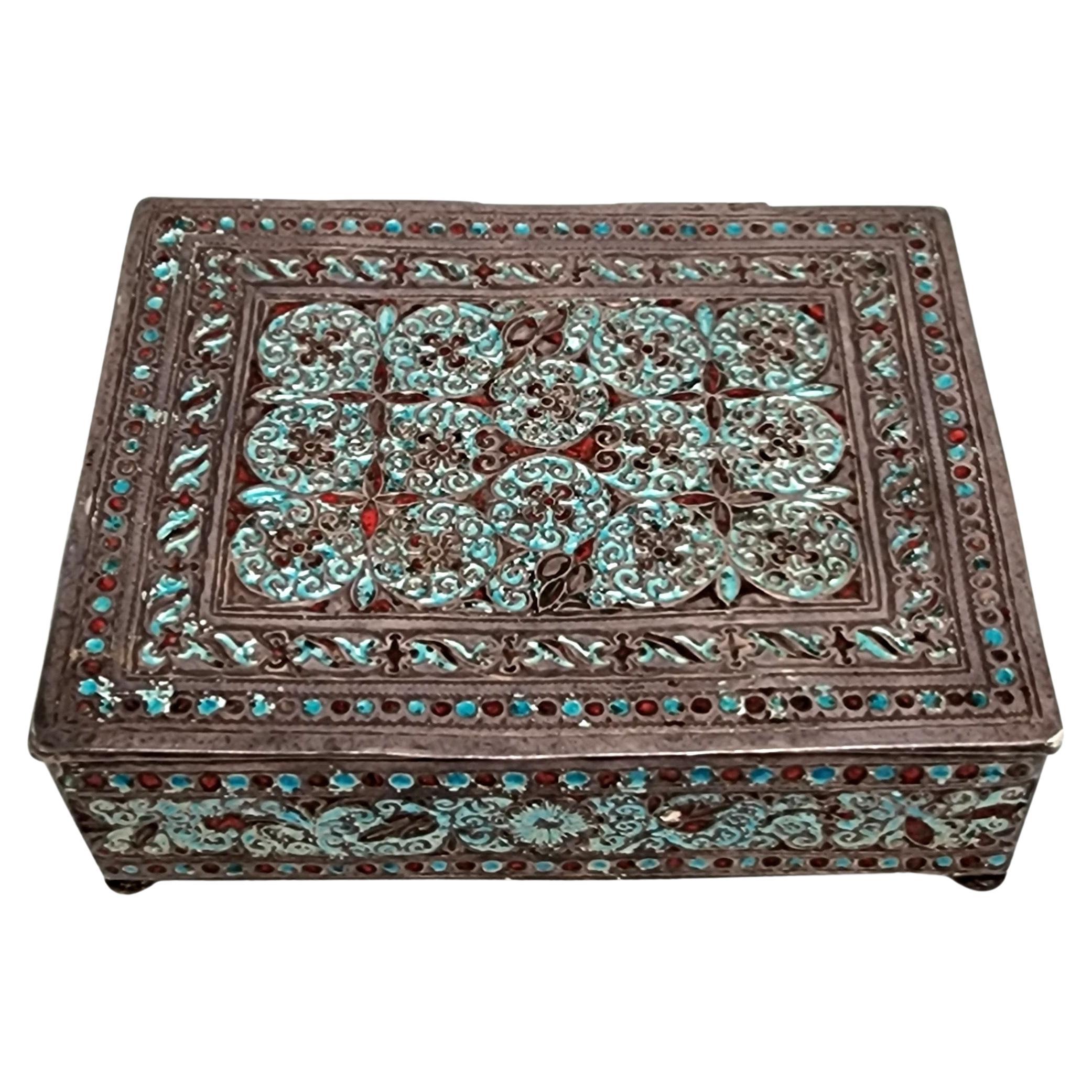 Handmade Middle Eastern Silver Enamel Box