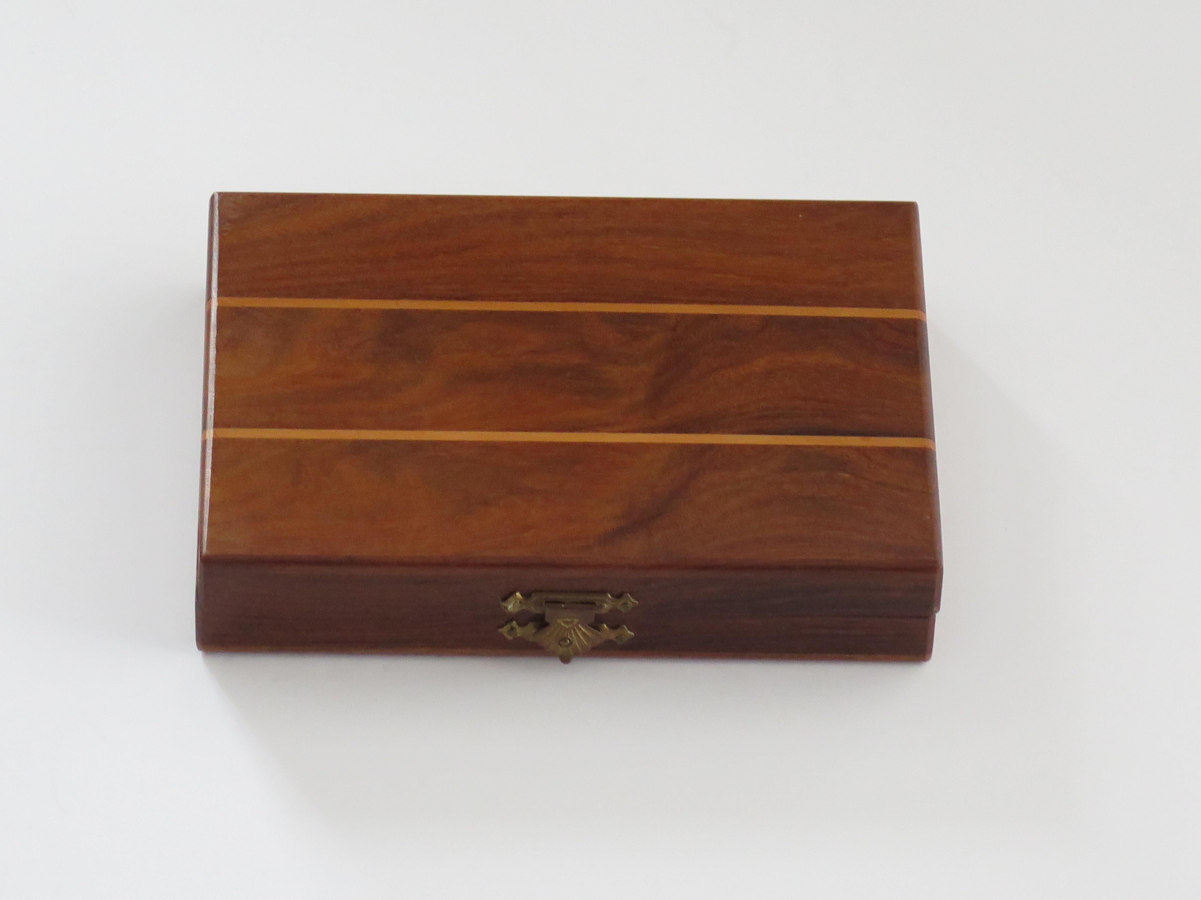 Brass Handmade Miniature Travelling Chess Set Game walnut Inlaid box, circa 1920 For Sale