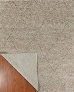 Handmade Minimalist Diamond Pattern Wool Rug in Warm Natural Brown