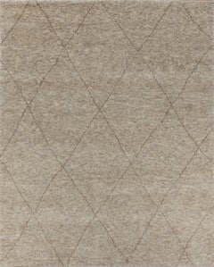 Handmade Minimalist Diamond Pattern Wool Rug in Warm Natural Brown