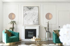 Handmade Minimalist Geometric Sconce, Natural Grey Ceramic and Brass, Brazil