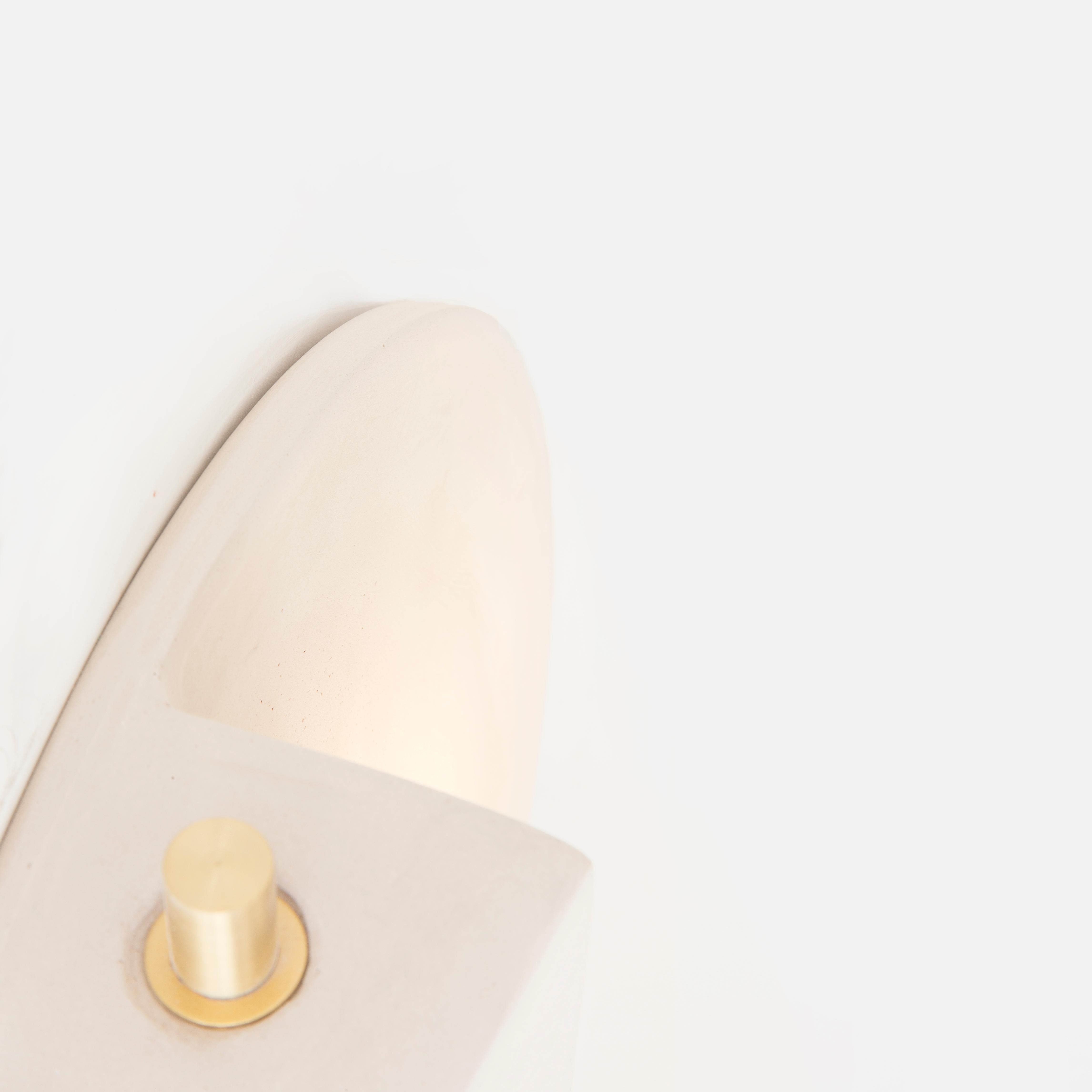 Brushed Handmade Minimalist Geometric Sconce, Natural Grey Ceramic and Brass, Brazil For Sale