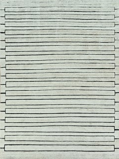 Handmade Minimalist Linear Wool Rug Natural Ivory Black Geometric Contemporary