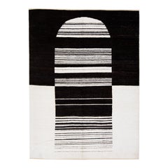 Tappeto in lana in stile marocchino moderno e minimalista fatto a mano in bianco e nero