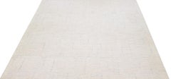 Handmade Minimalist Moroccan Style Wool Rug in Ivory by Apadana