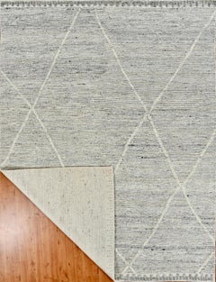 Handmade Minimalist Wool Rug in Natural Grey & Ivory with Subtle Diamond Pattern