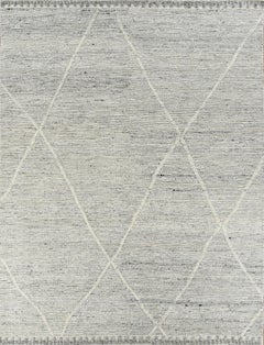Handmade Minimalist Wool Rug in Natural Grey & Ivory with Subtle Diamond Pattern