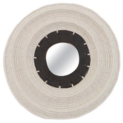 Specchio da 16" fatto a mano #602, ceramica e bordo in cotone intrecciato - Opzioni personalizzate