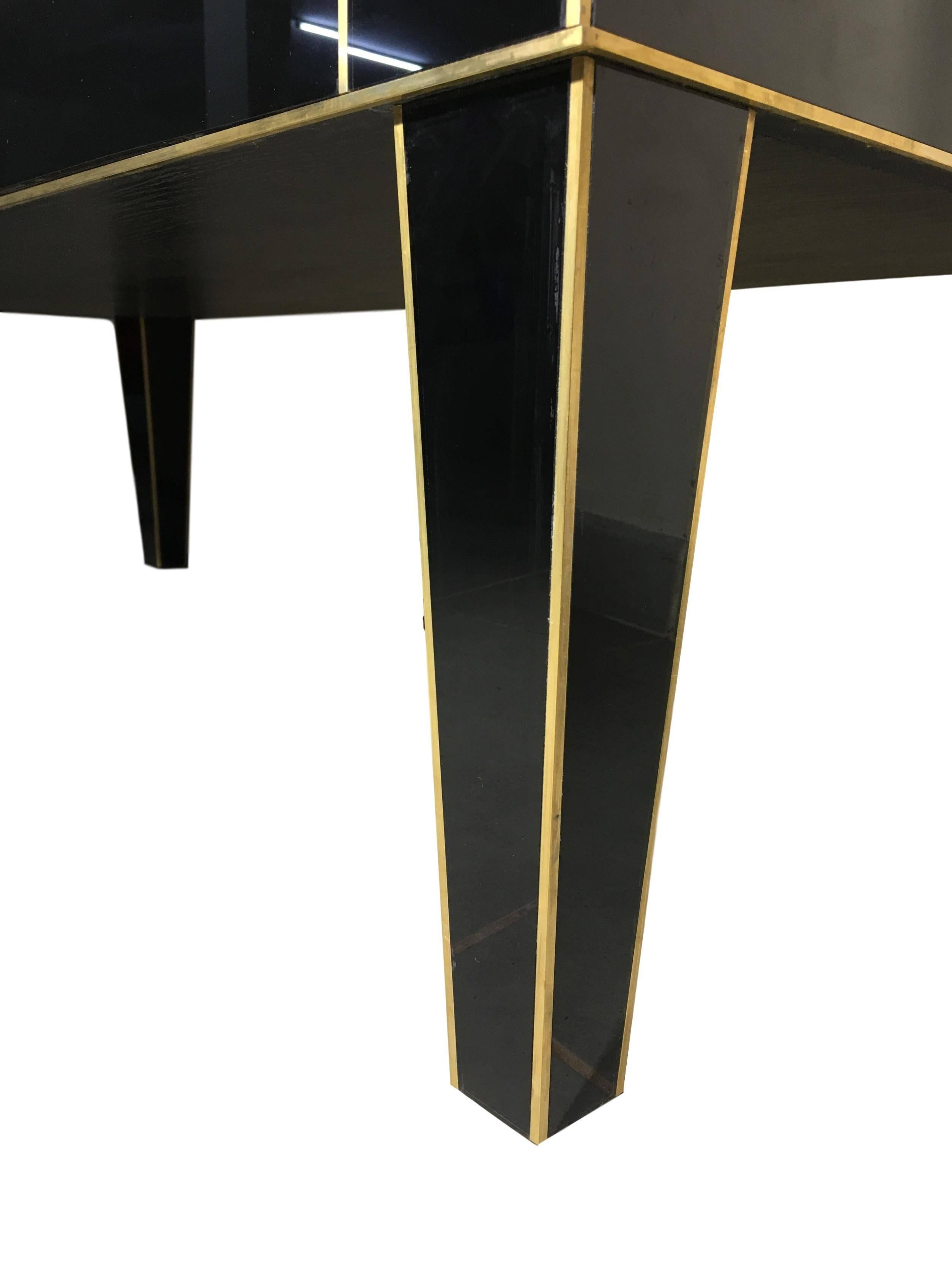 Stone Handmade Mirrored Commode or Chest of Drawers, Volcanic Rock and Brass Inlay