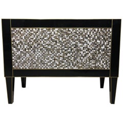 Handmade Mirrored Commode or Chest of Drawers, Volcanic Rock and Brass Inlay