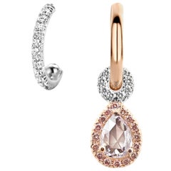 Handmade Mismatched 0.39 Carat Light Pink Rose Cut Diamond Charm Earrings