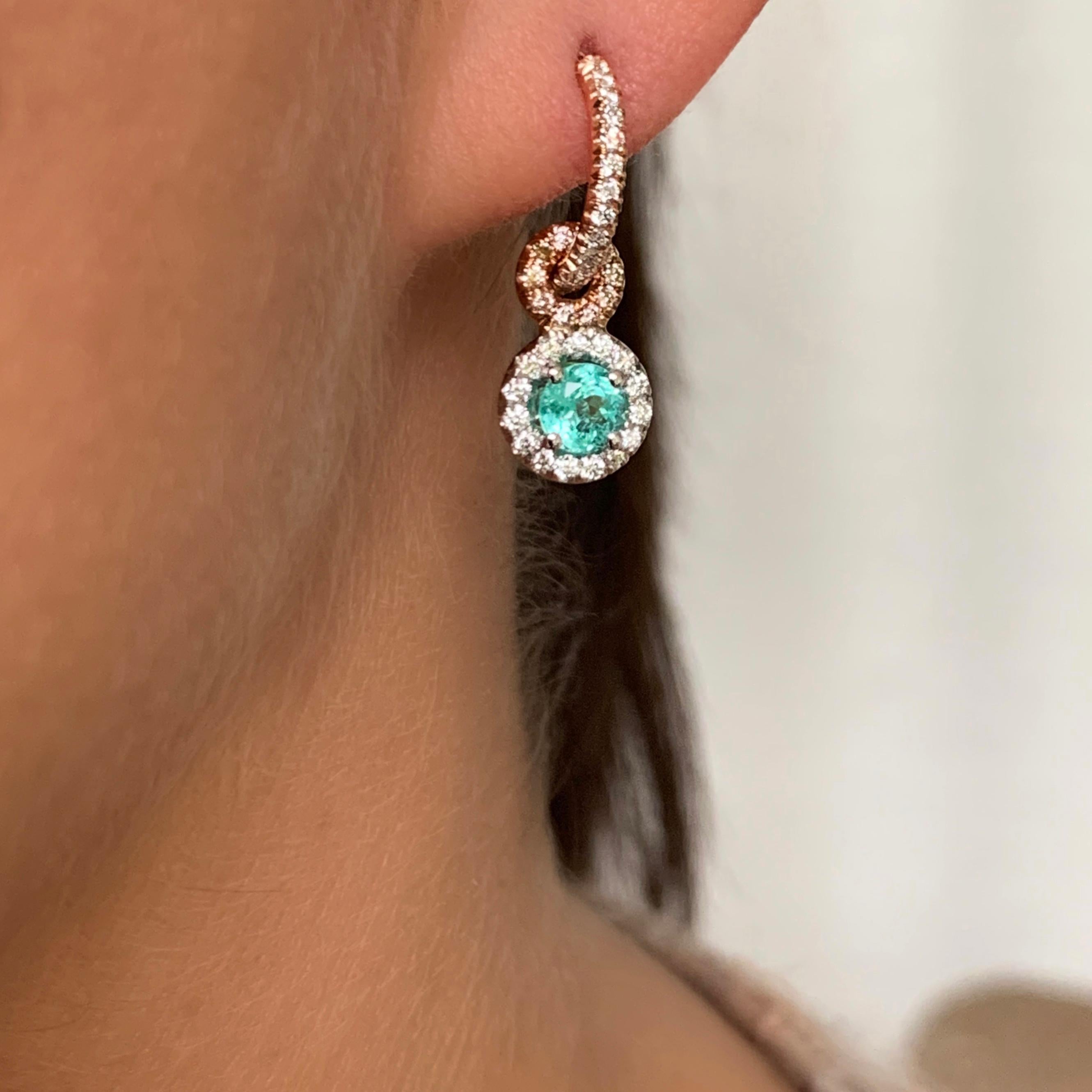 Handmade Mismatched Paraiba Tourmaline Pink White Diamond Charm Earrings 5