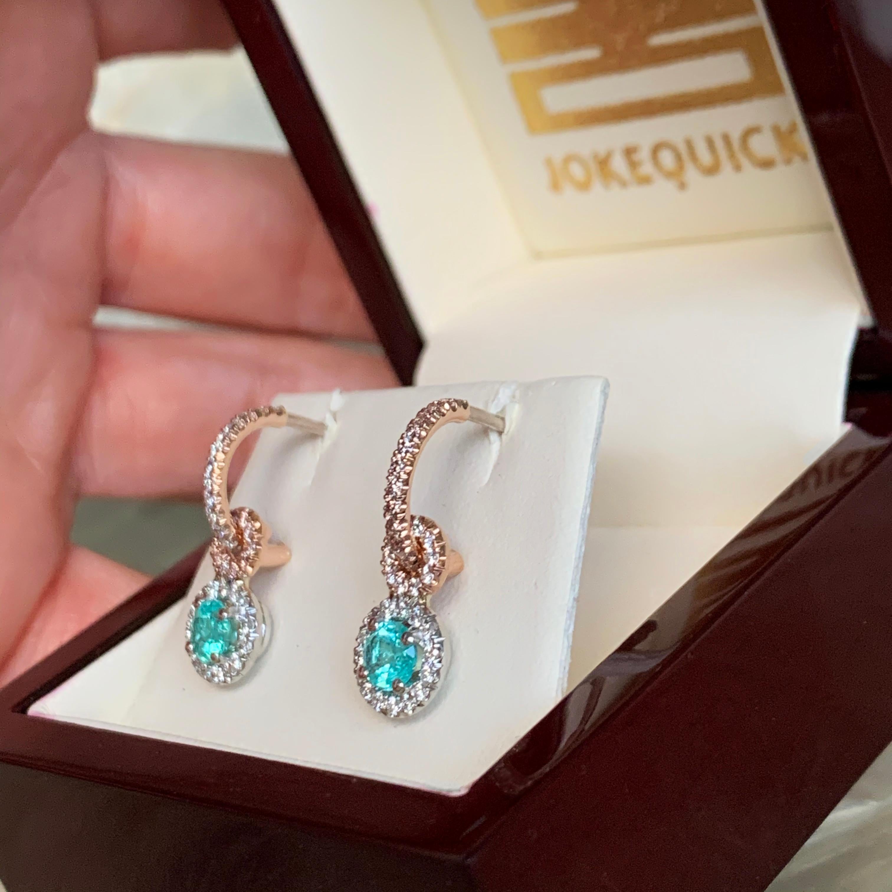 Handmade Mismatched Paraiba Tourmaline Pink White Diamond Charm Earrings 3