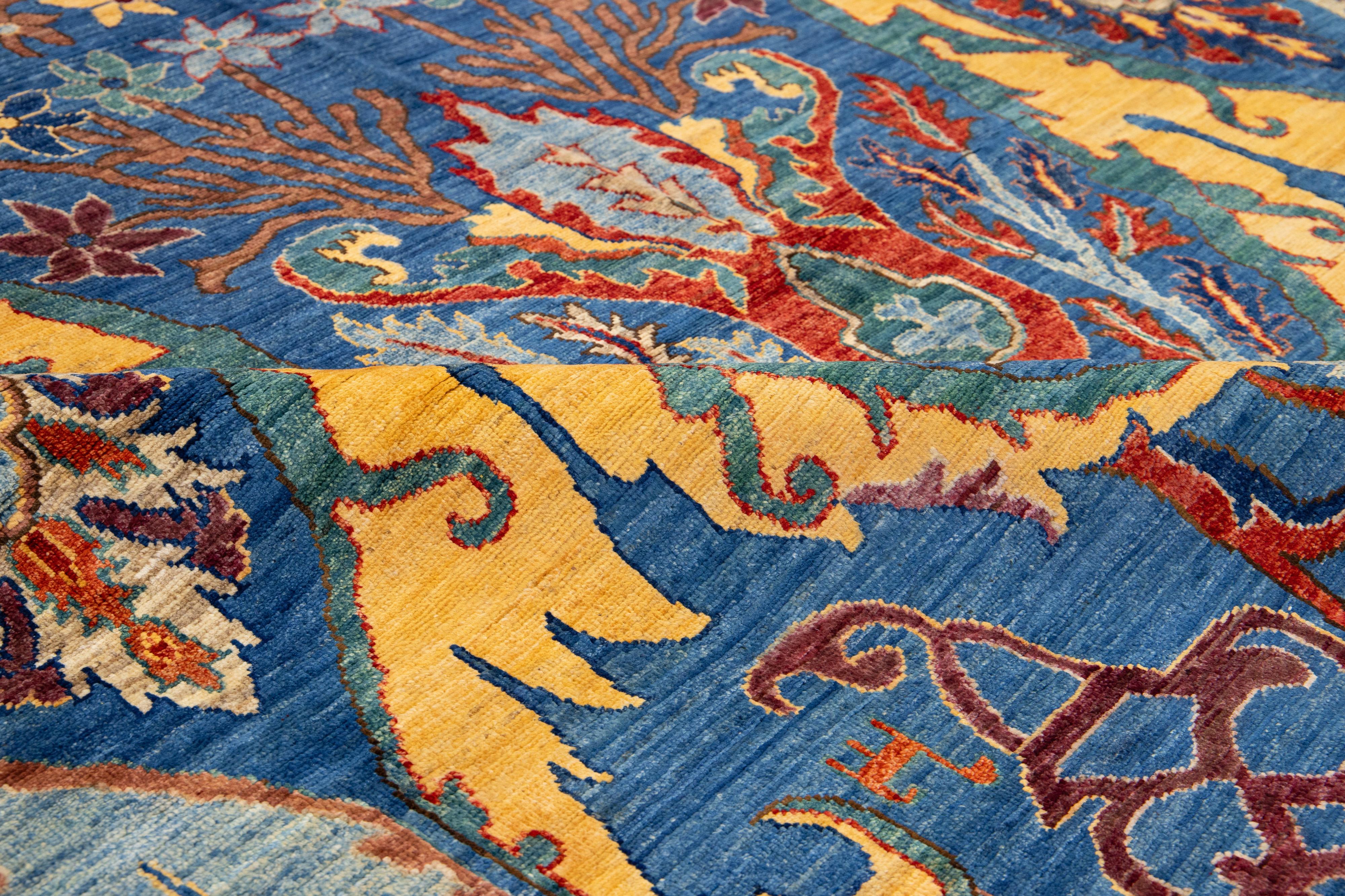 Tapis moderne en laine de style Bidjar en bleu avec motif sur toute la surface en vente 2