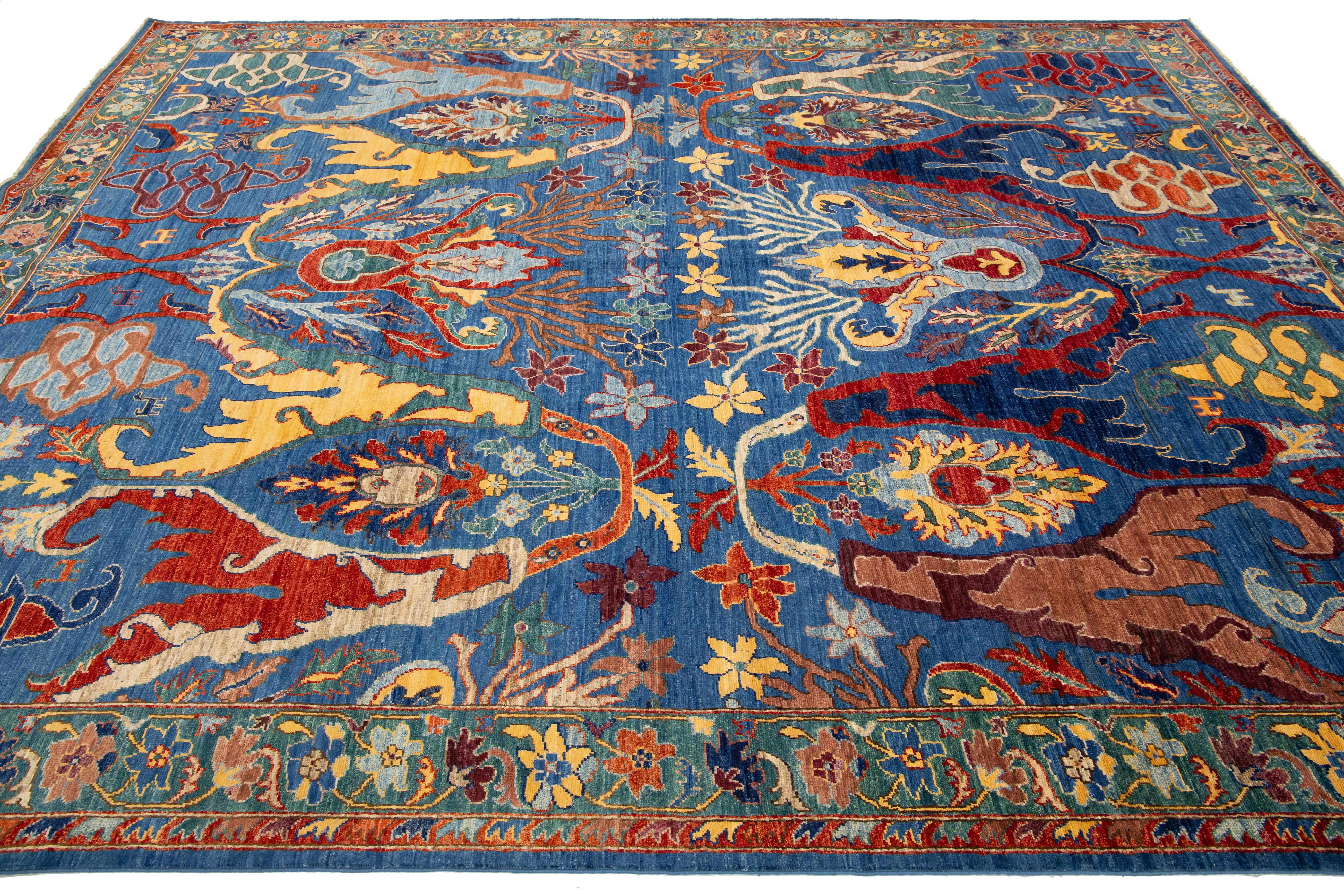 Tapis moderne en laine de style Bidjar en bleu avec motif sur toute la surface Neuf - En vente à Norwalk, CT