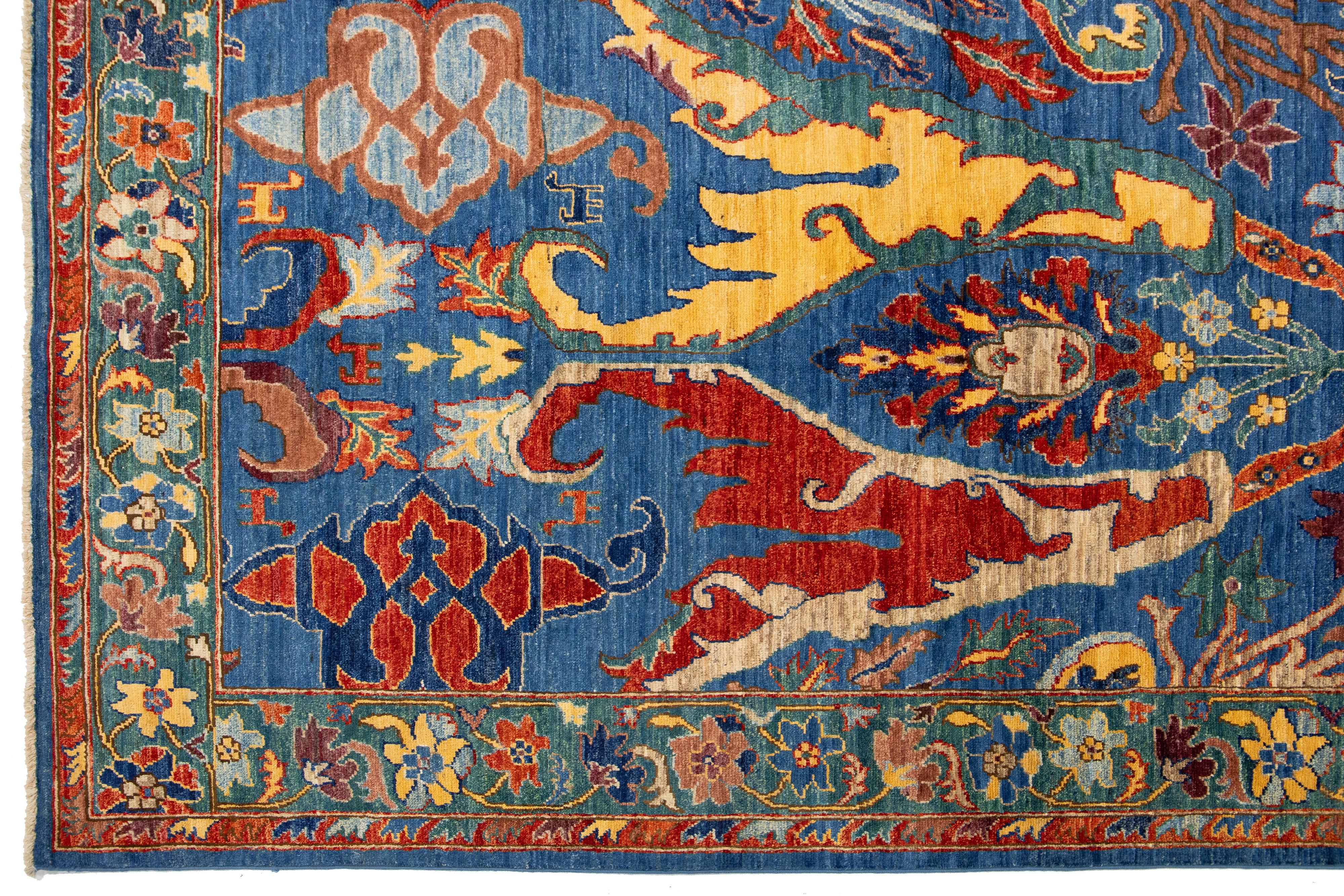 XXIe siècle et contemporain Tapis moderne en laine de style Bidjar en bleu avec motif sur toute la surface en vente