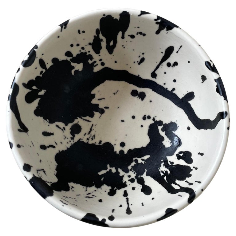 Handmade Modern Matte Black and White Ceramic Breakfast Cereal Soup