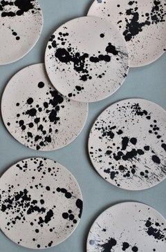 Handmade Rock Ceramic Dinner Plates - Set of 2 - Black & White Splatterware