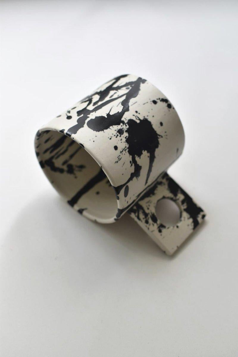 Rock Handmade Ceramic Coffee Mugs - Set of 2 - Black & White Splatterware For Sale 2