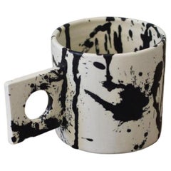 Handmade Modern Matte Black and White Splattered Ceramic Rock Mug