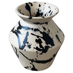 Handmade Modern Black and White Splattered Ceramic Rock Vase