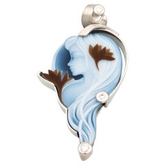 Handmade Modern Cameo Pendant Platinum Brilliants 0.22 Carat