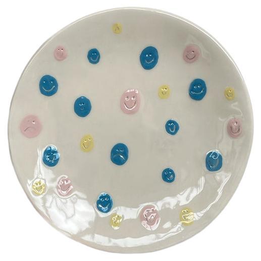 Handmade Modern Colorful Smiley Ceramic How U Feelin Dinner Plate