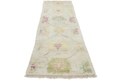 Handmade Modern Designed Turkish Oushak Wool Runner in Beige