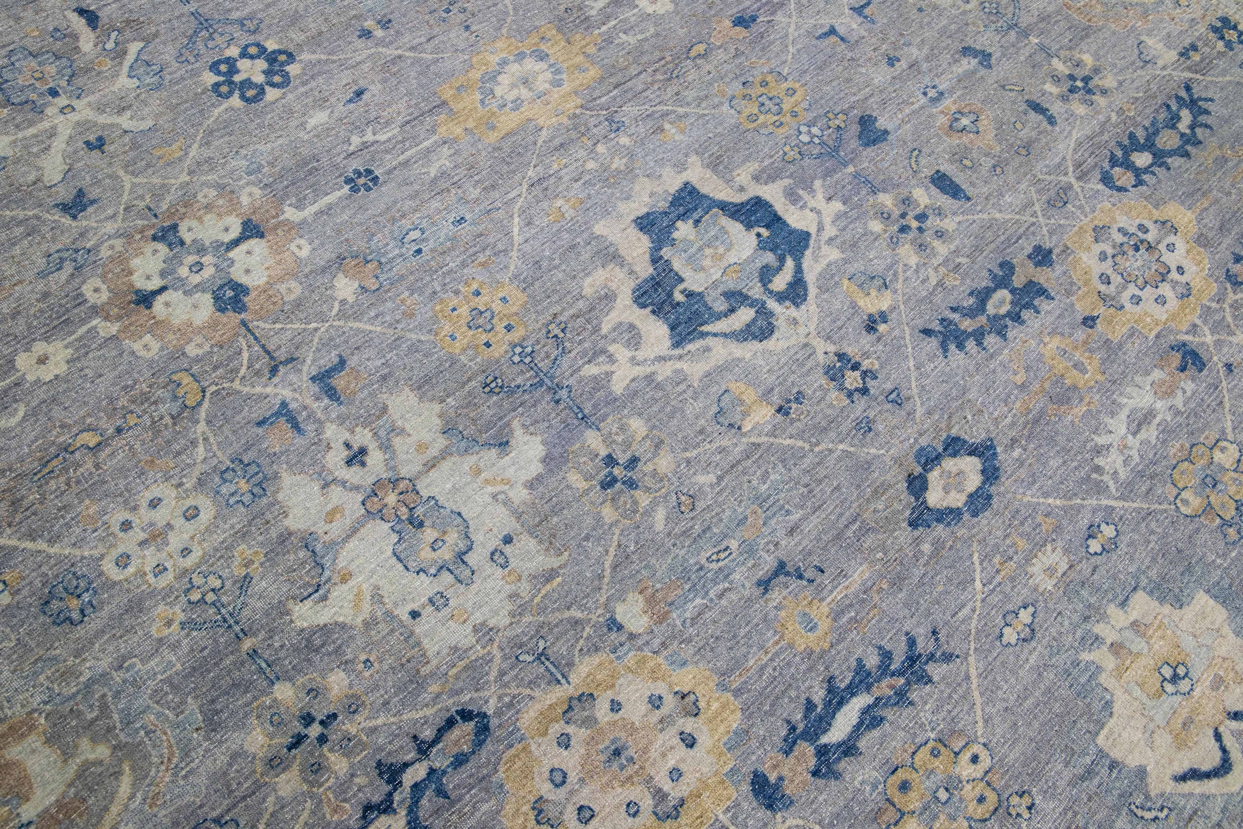 Handgefertigter moderner indischer Mahal-Teppich aus geblümter Wolle in Grau von Apadana im Zustand „Neu“ im Angebot in Norwalk, CT