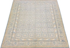 Handmade Modern Khotan Style Wool Rug with Allover Geometric Motif in Beige
