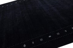 Handgefertigter moderner minimalistischer Wollteppich im Gabbeh-Stil mit schwarzem Farbfeld