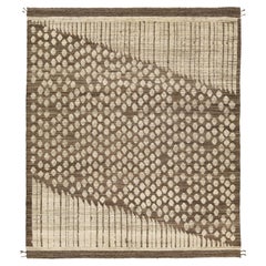 Tapis marocain moderne en laine marron, fait main, avec motifs géométriques graphiques