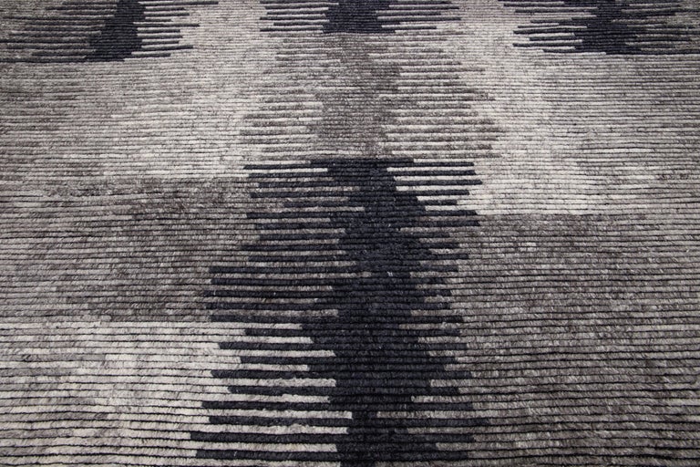 Handmade Modern Moroccan Style Abstract Wool Rug In Gray For Sale at