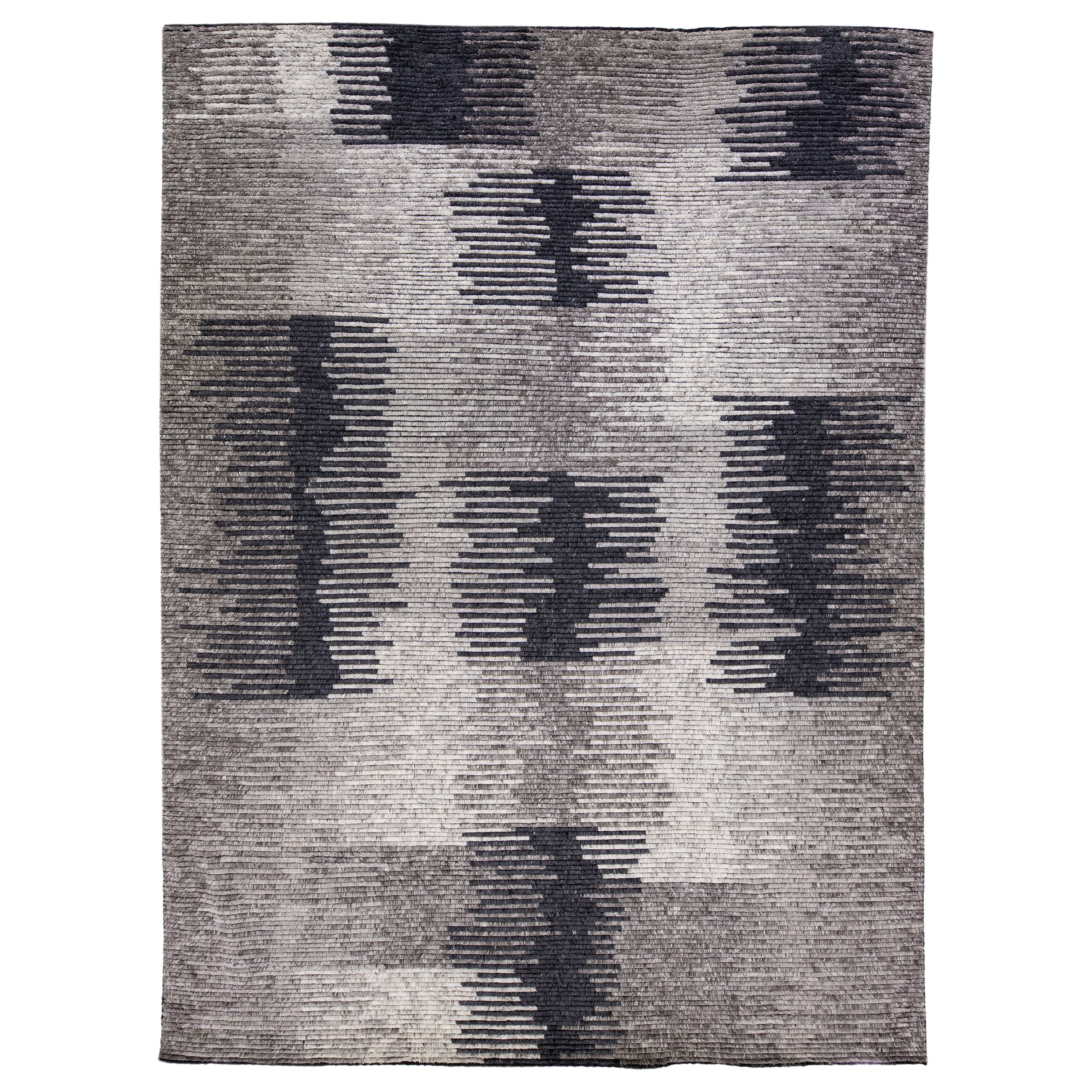 Tapis en laine abstraite de style marocain moderne fait à la main en gris