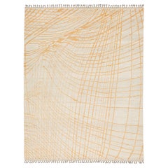 Handmade Modern Moroccan Style Beige and Orange Wool Rug With Abstract Design