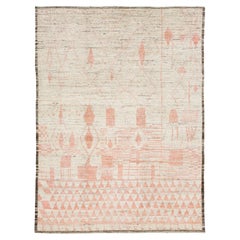Handmade Modern Moroccan Style Beige Wool Rug With Geometry Design
